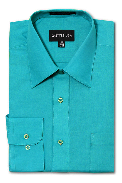 Men's Basic Solid Color Button Up Dress Shirt (Turquoise)