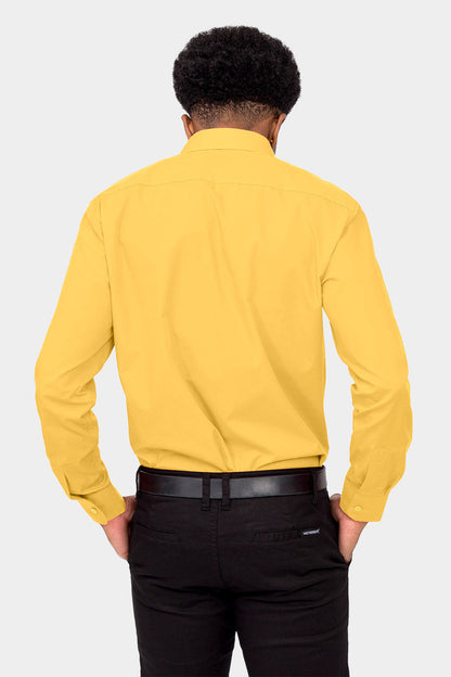 Men's Basic Solid Color Button Up Dress Shirt (Yellow)