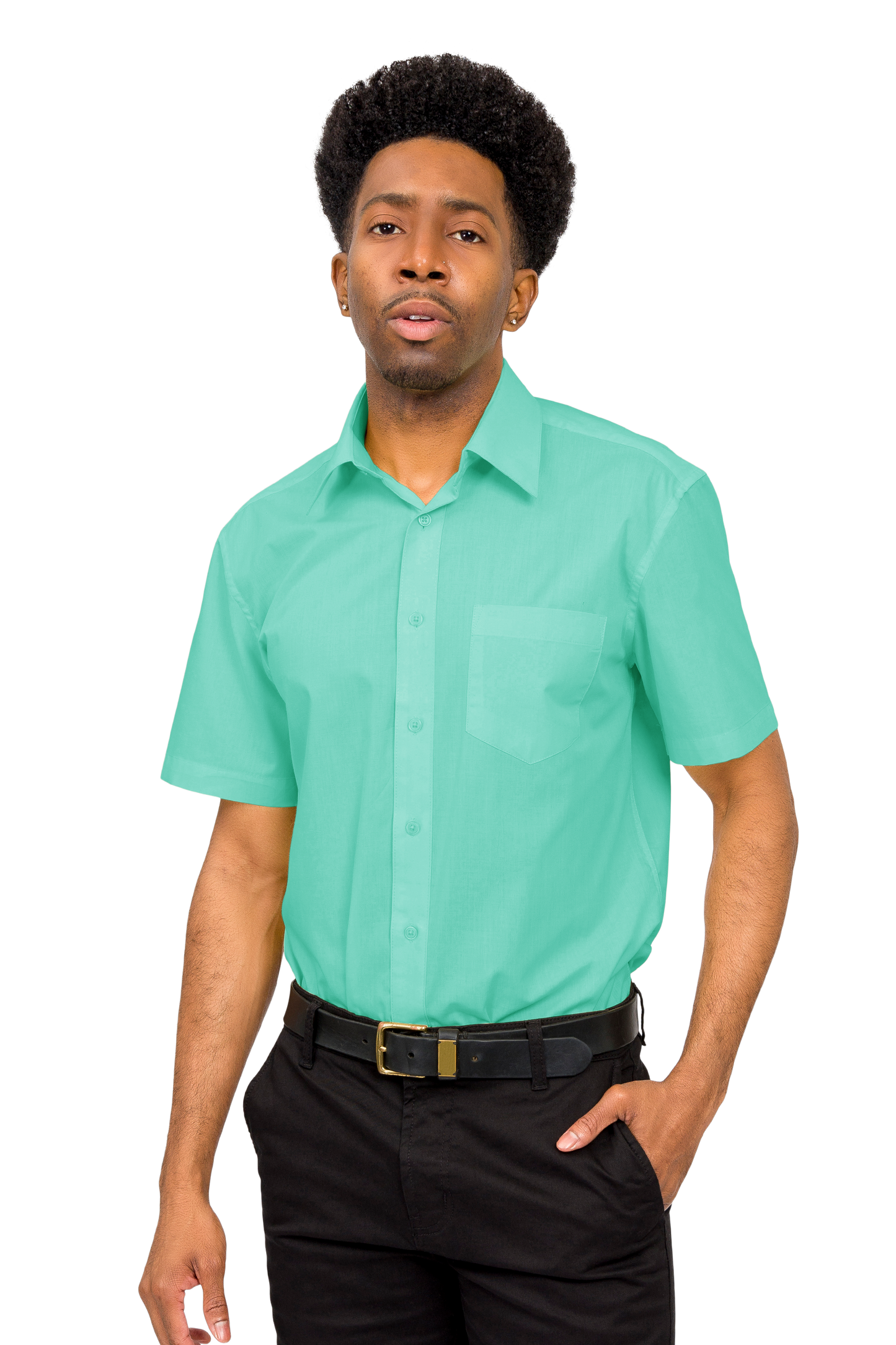Men's Regular Fit Short Sleeve Solid Color Dress Shirts