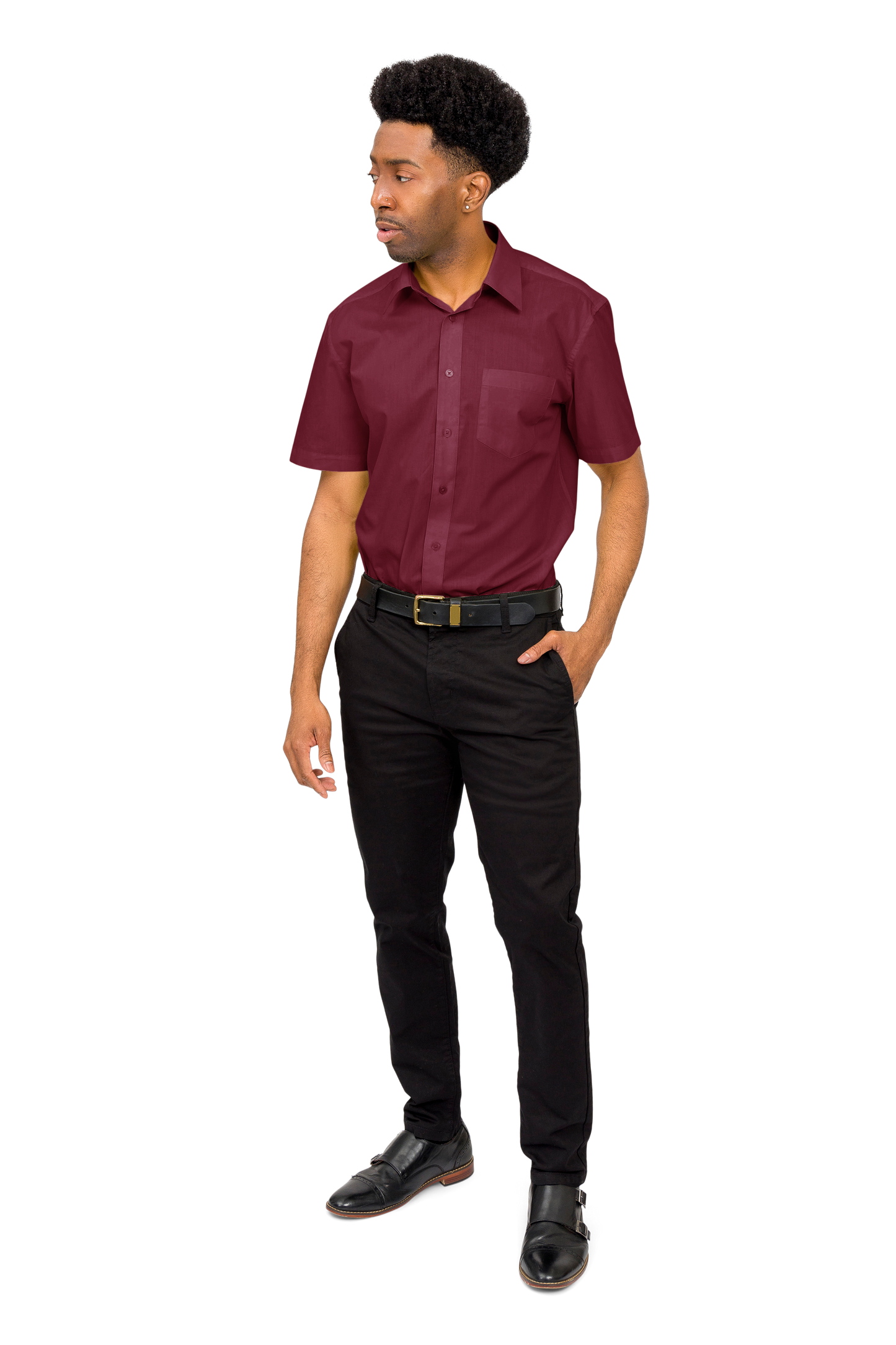 Men's Regular Fit Short Sleeve Solid Color Dress Shirts