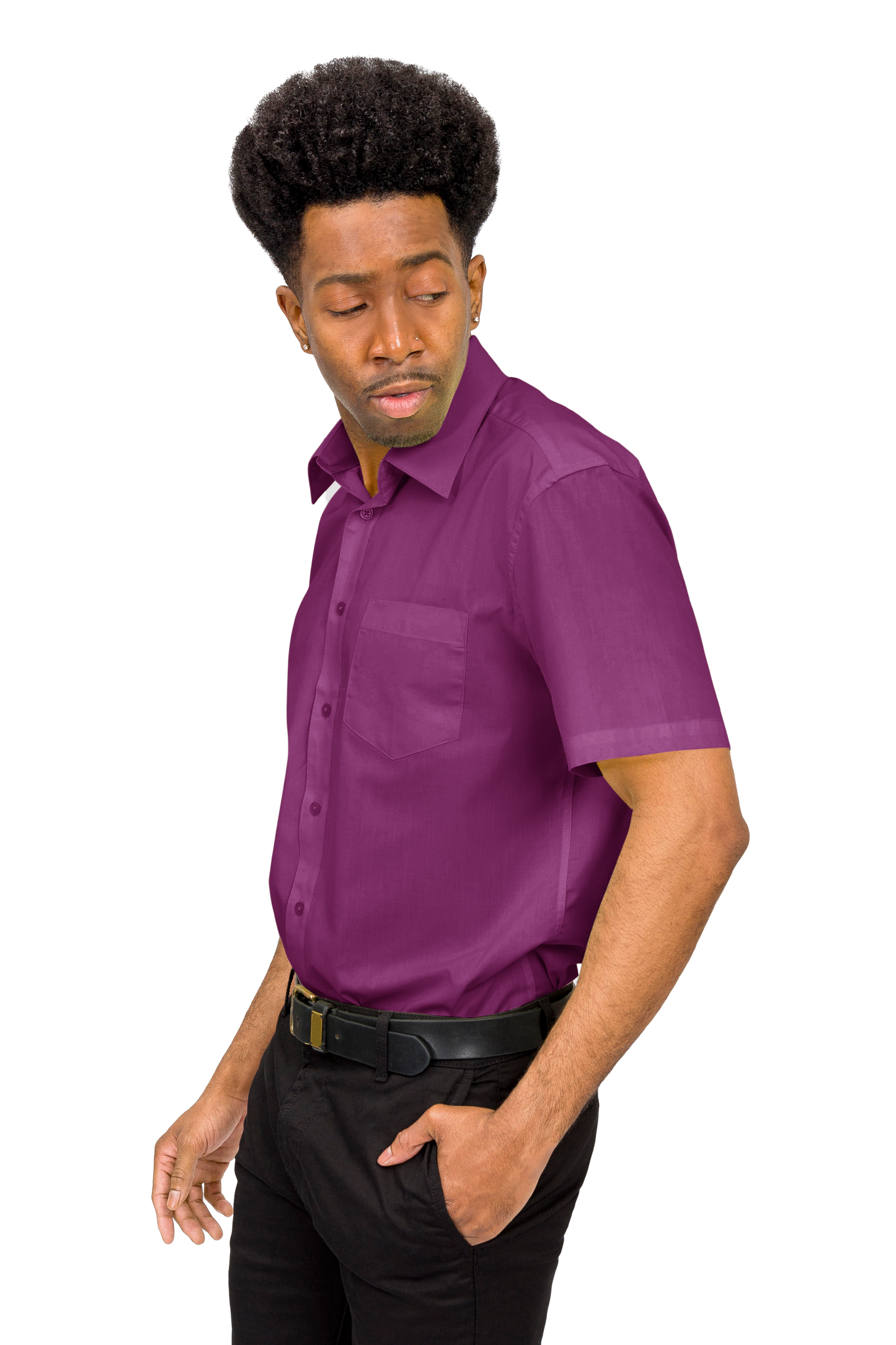 Men's Regular Fit Short Sleeve Solid Color Dress Shirts