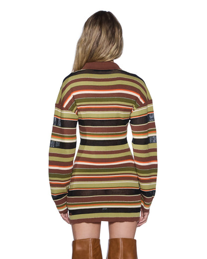 TAMRIN KNITTED LS POLO DRESS MULTI