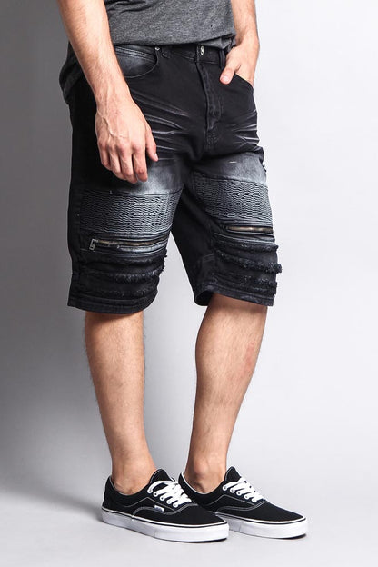 Faded Zipper Front Biker Shorts