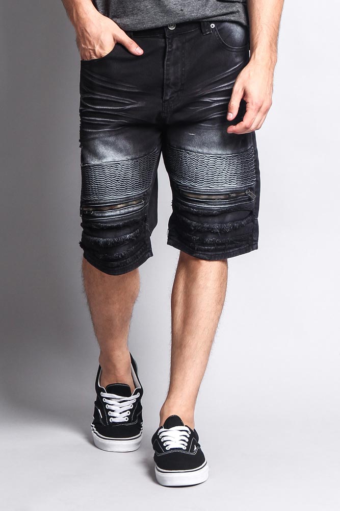 Faded Zipper Front Biker Shorts