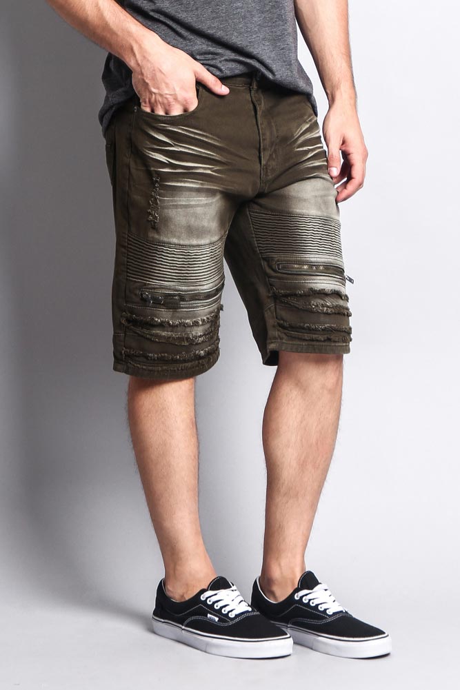 Faded Zipper Front Biker Shorts