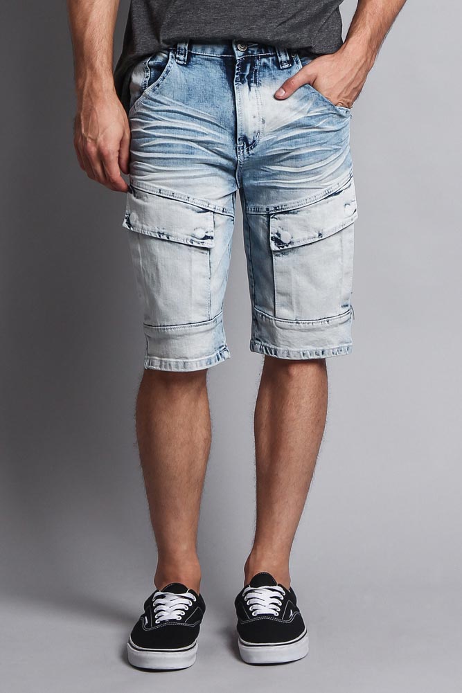 Special Wash Front Cargo Pocket Denim Shorts