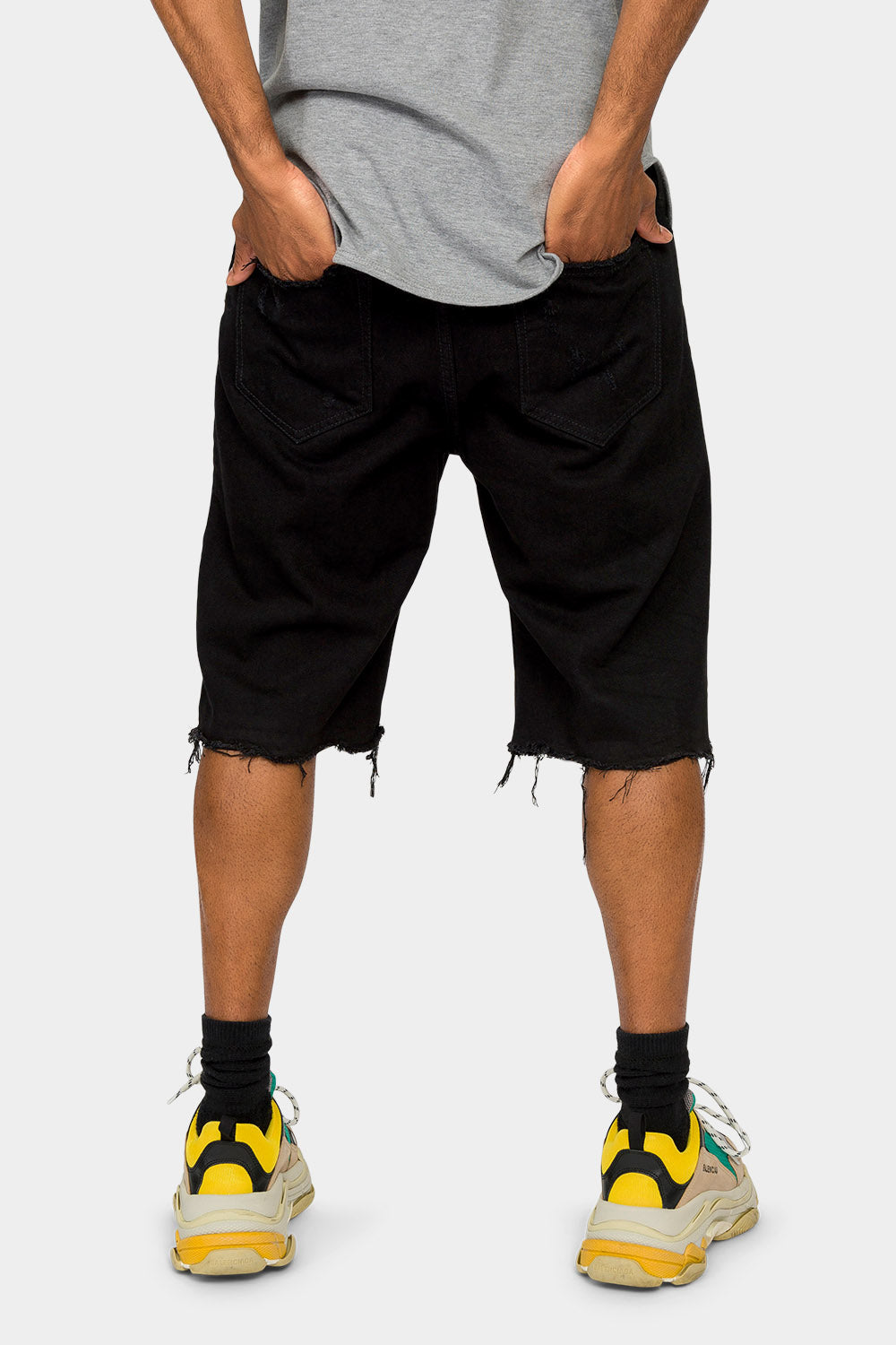 Ripped Raw Hem Denim Shorts