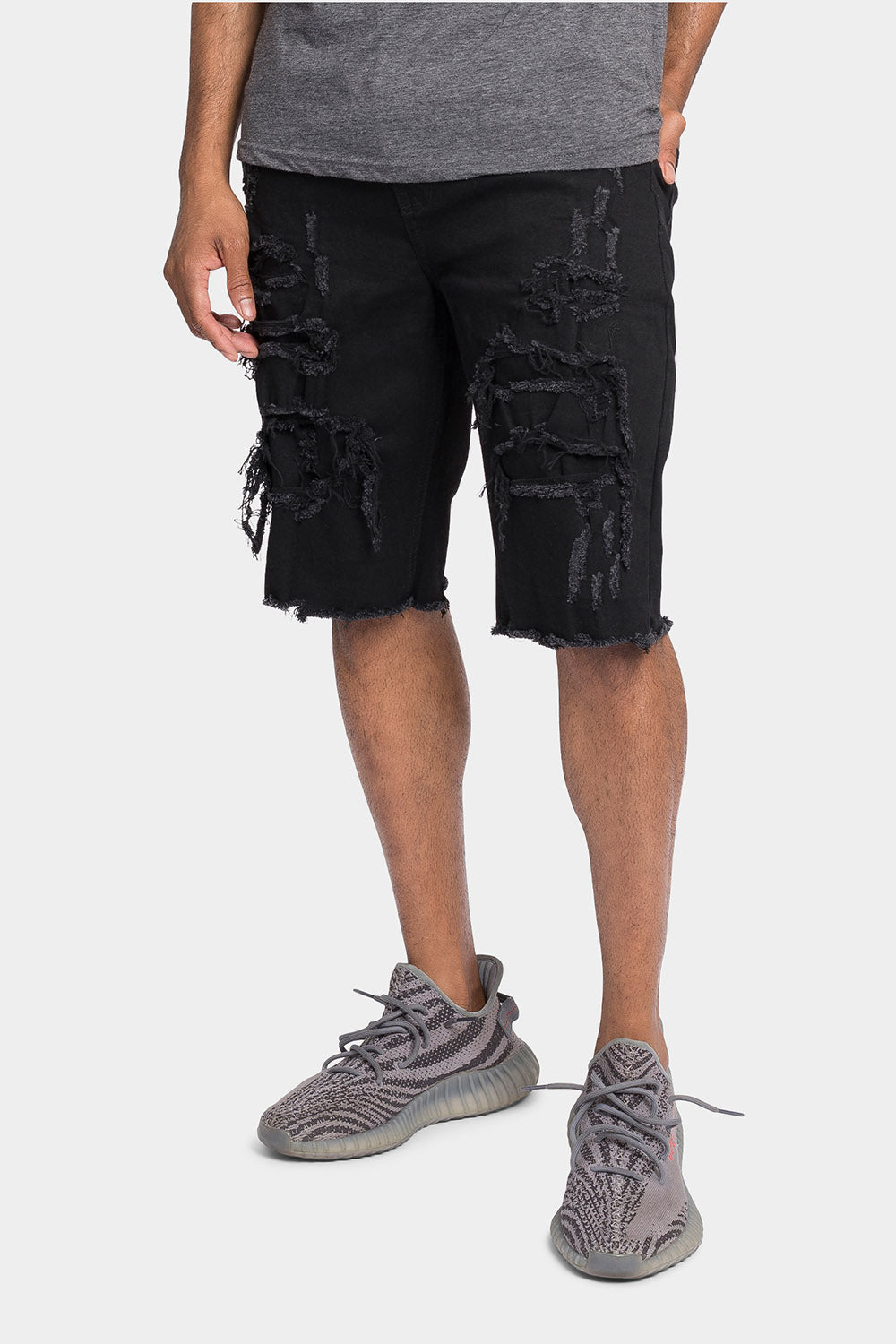 Distressed Illusion Denim Shorts