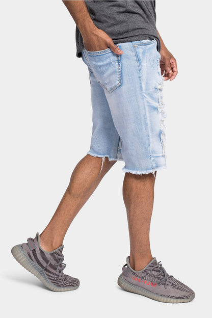 Distressed Illusion Denim Shorts