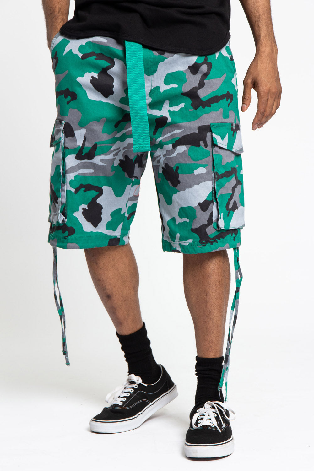 Belted Camo Cargo Shorts