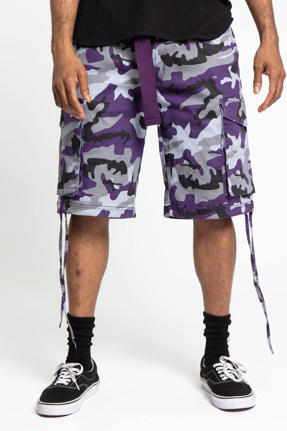 Belted Camo Cargo Shorts