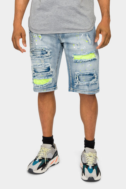Neon Paint Splatter Denim Shorts
