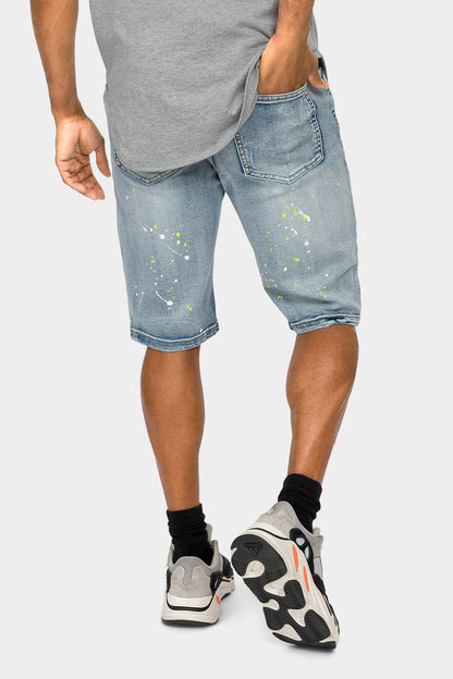 Neon Paint Splatter Denim Shorts