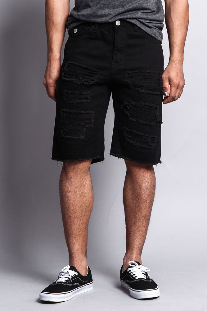 Distressed Colored Denim Shorts