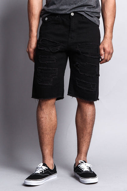 Distressed Colored Denim Shorts