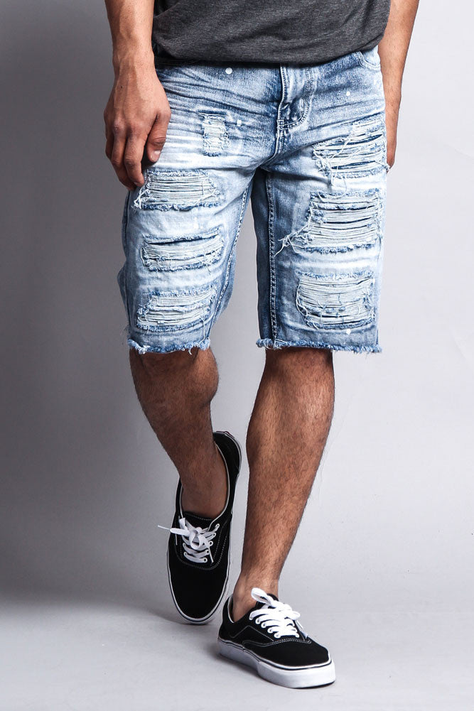 Distressed Paint Splattered Denim Shorts