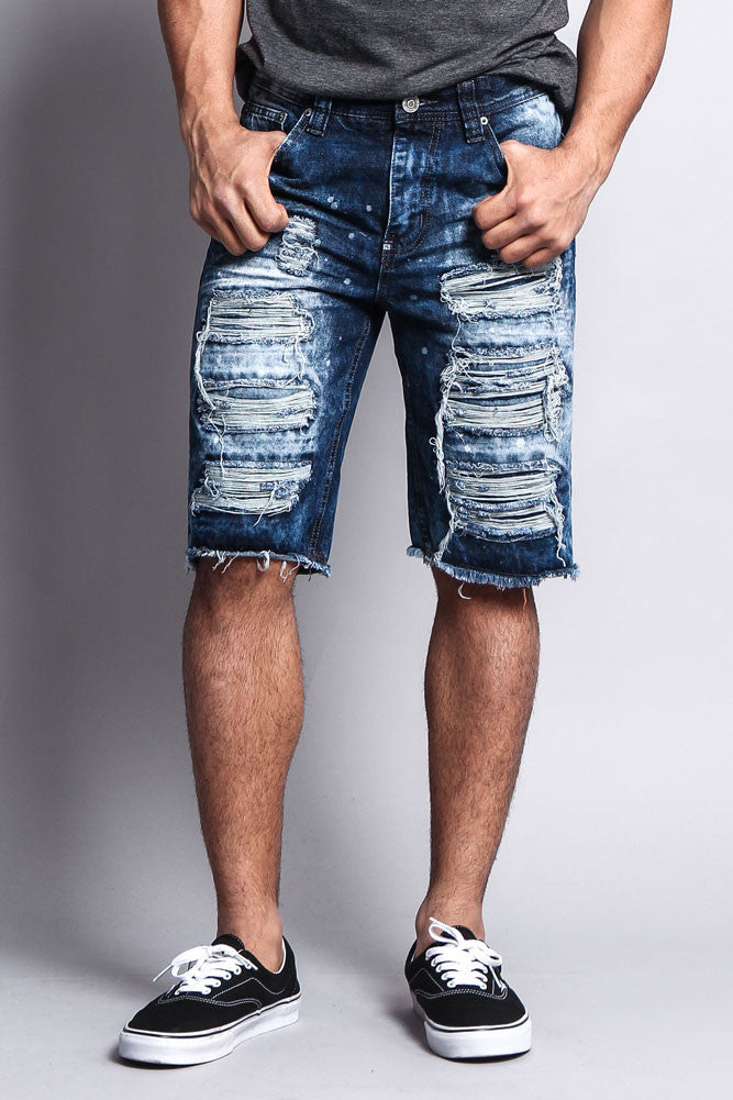 Distressed Paint Splattered Denim Shorts