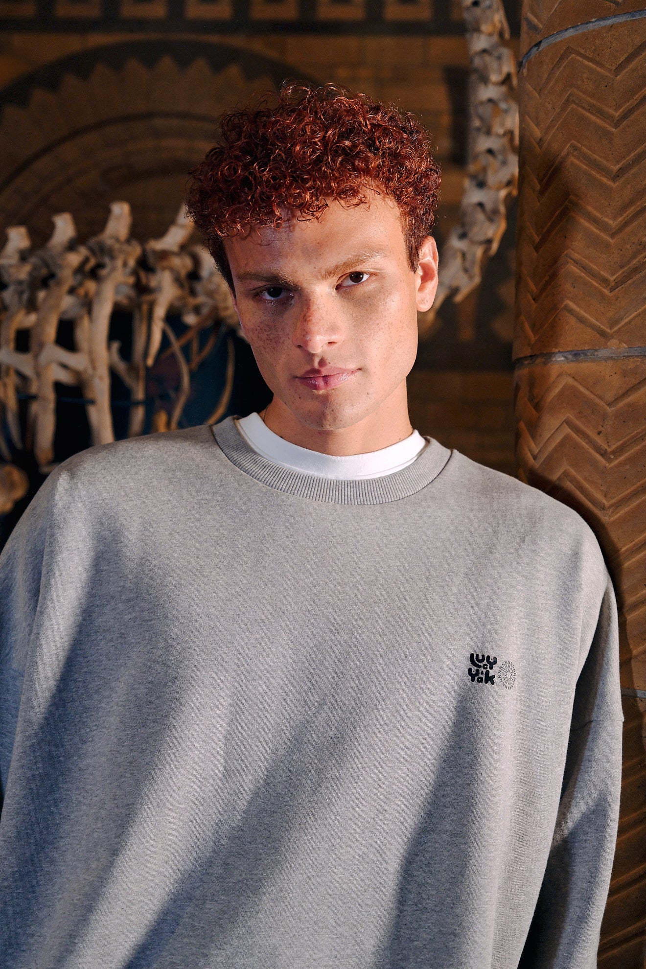 L.E. Sutton - Cotton Oversized Sweatshirt in Dinosaur Natural History Museum & Yak Print