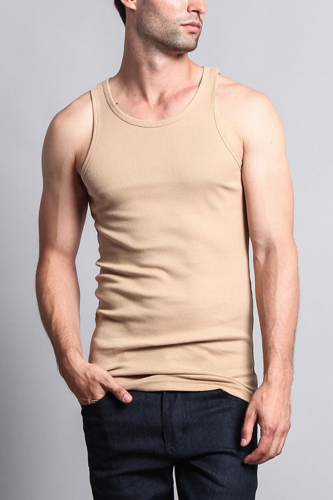 Men's Basic Solid Ribbed Tank Top (2-Pack)