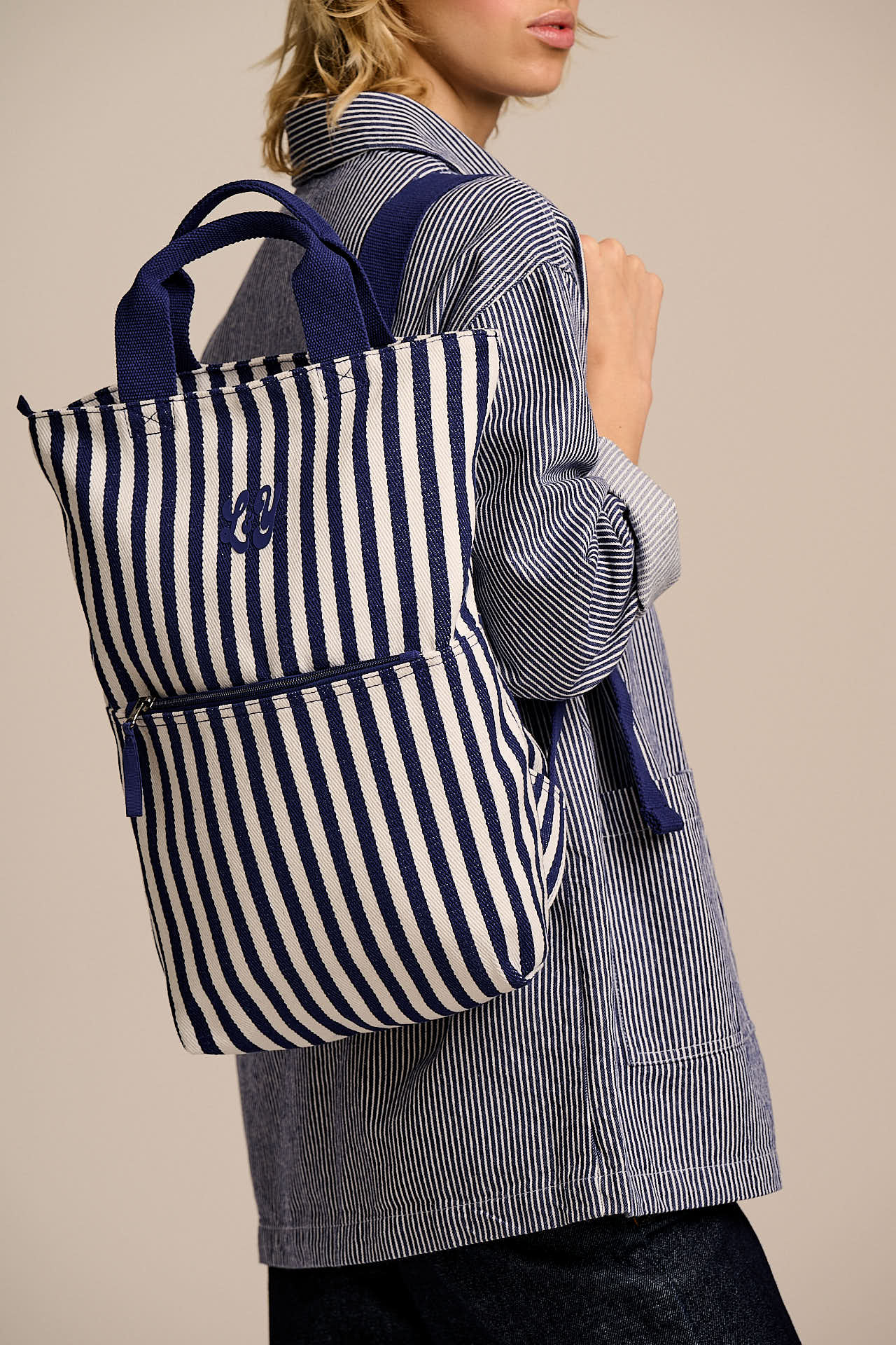 Dylan - Cotton Backpack in Navy Stripe