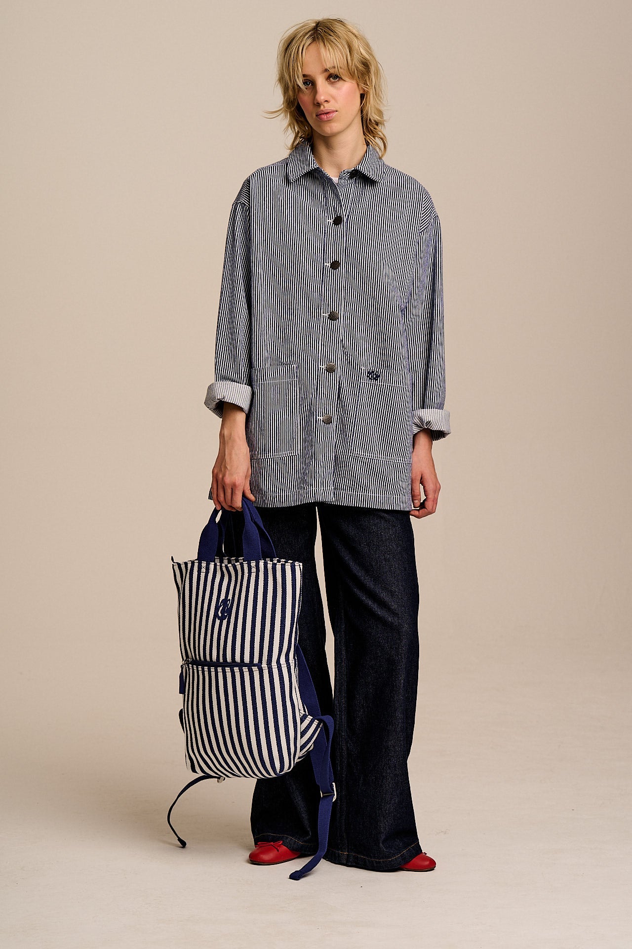 Dylan - Cotton Backpack in Navy Stripe