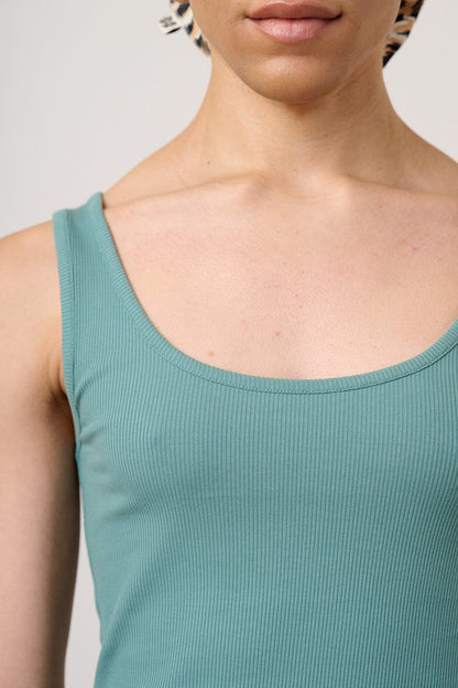 Eden - Cotton Ribbed Vest in Sage Green
