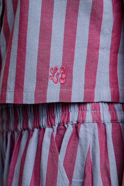 Etoile - Cotton Button Up Tank in Burgundy & Blue Stripe