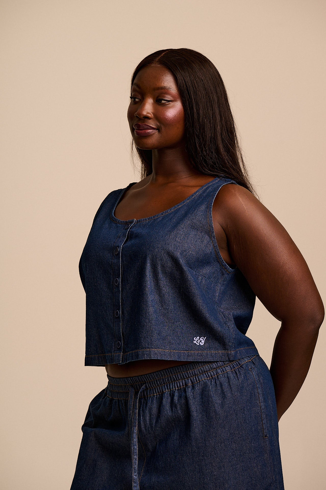 Etoile - Cotton Button Up Tank in Indigo Blue