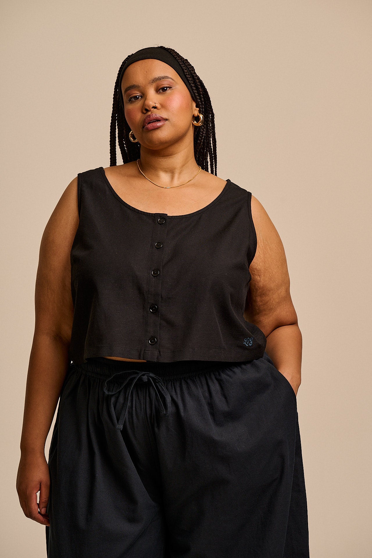 Etoile - Viscose Button Up Woven Tank in Black