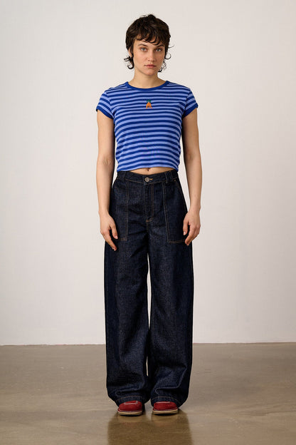Fenn - Cotton Baby Tee in Navy Carrot Stripe