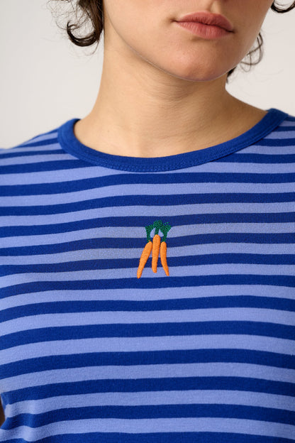 Fenn - Cotton Baby Tee in Navy Carrot Stripe
