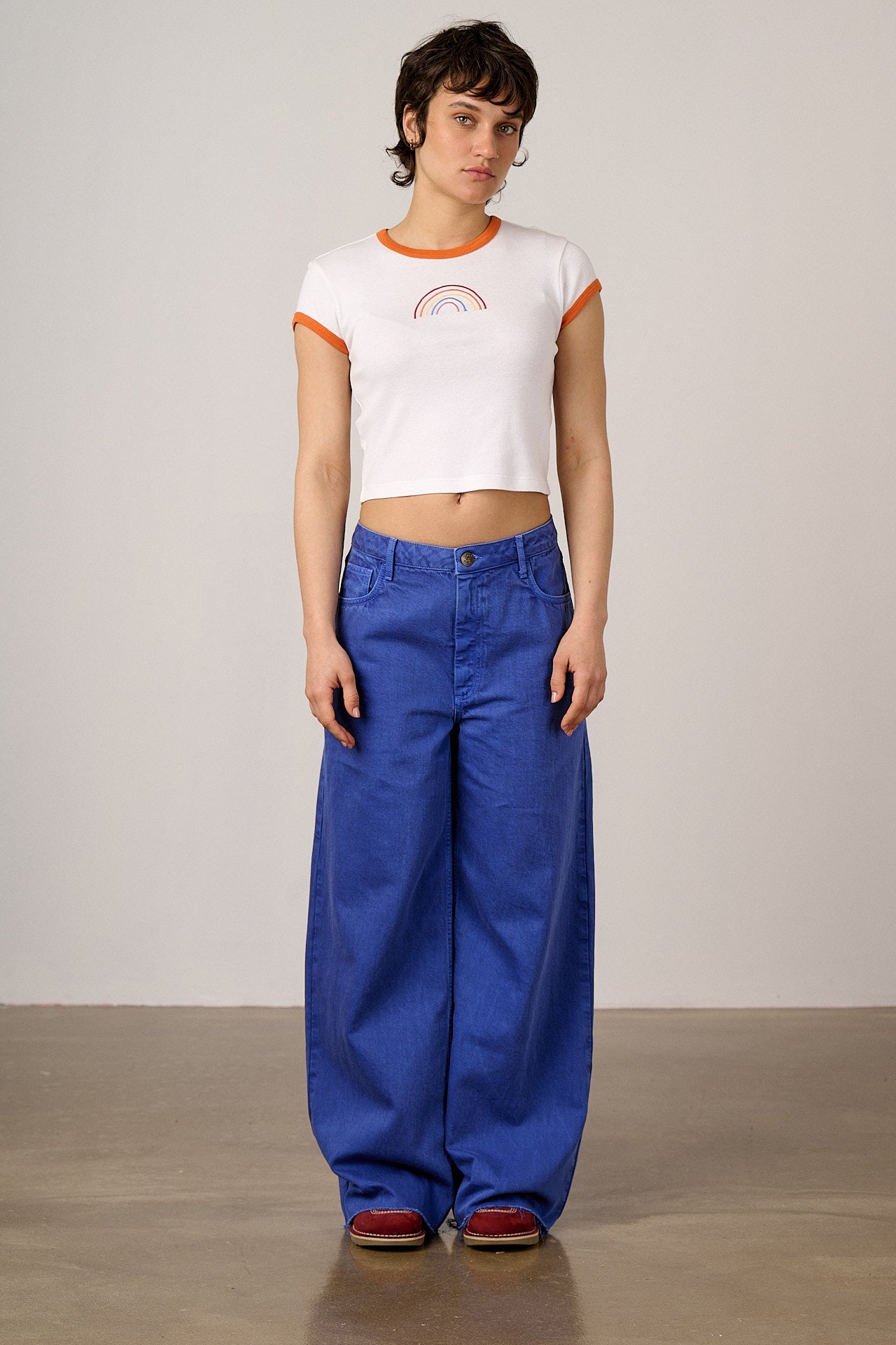Fenn - Cotton Baby Tee in White with Rainbow Embroidery