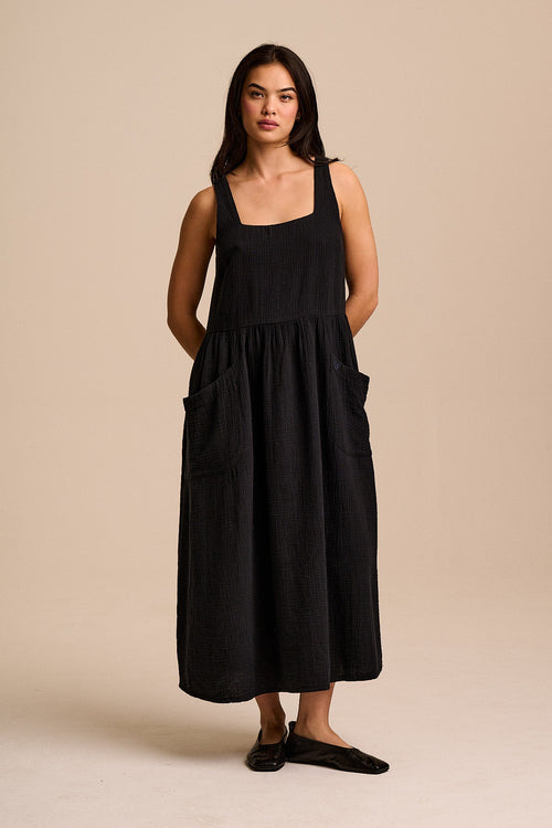 Florie - Cotton Midi Dress in Black