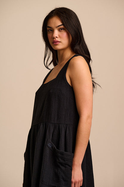 Florie - Cotton Midi Dress in Black