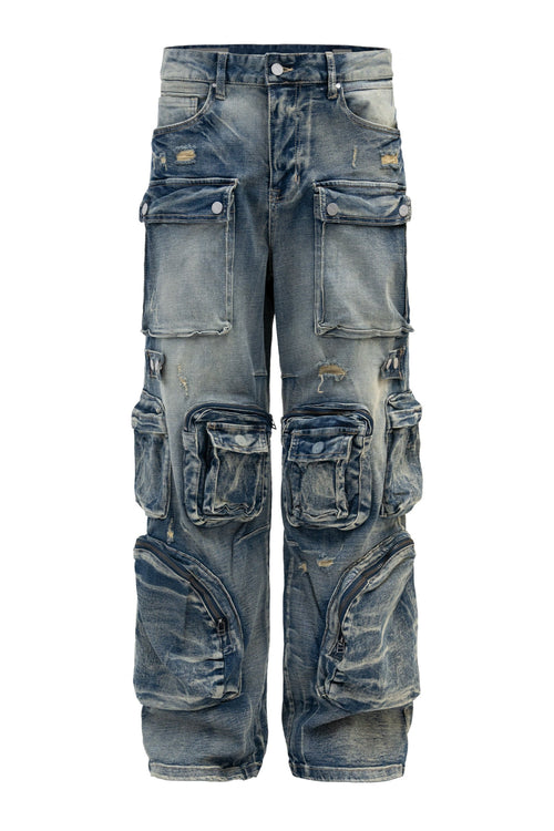 Men's Premium Vintage Multi Cargo Baggy Jeans