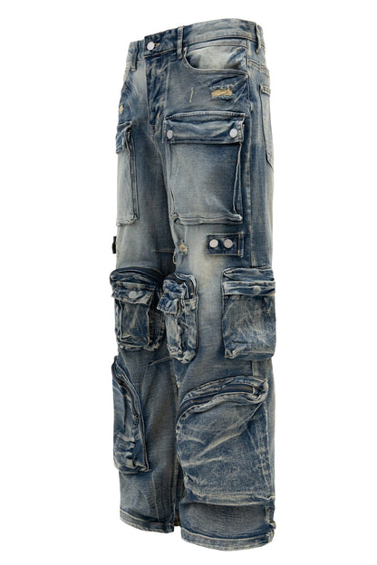 Men's Premium Vintage Multi Cargo Baggy Jeans