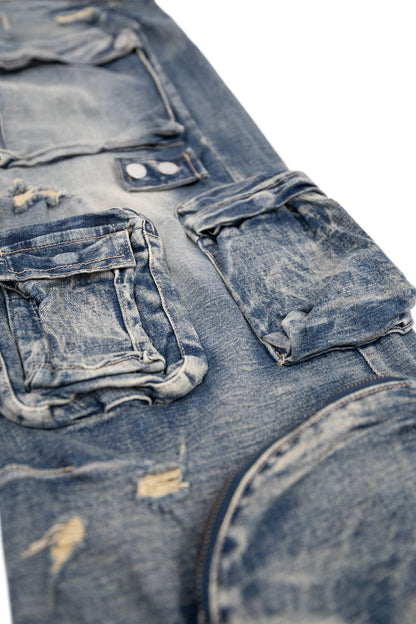 Men's Premium Vintage Multi Cargo Baggy Jeans