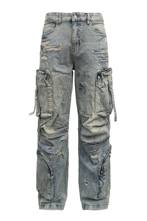 Y2K Washed Wide Fit utility Cargo Baggy Denim Pants