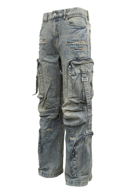 Y2K Washed Wide Fit utility Cargo Baggy Denim Pants