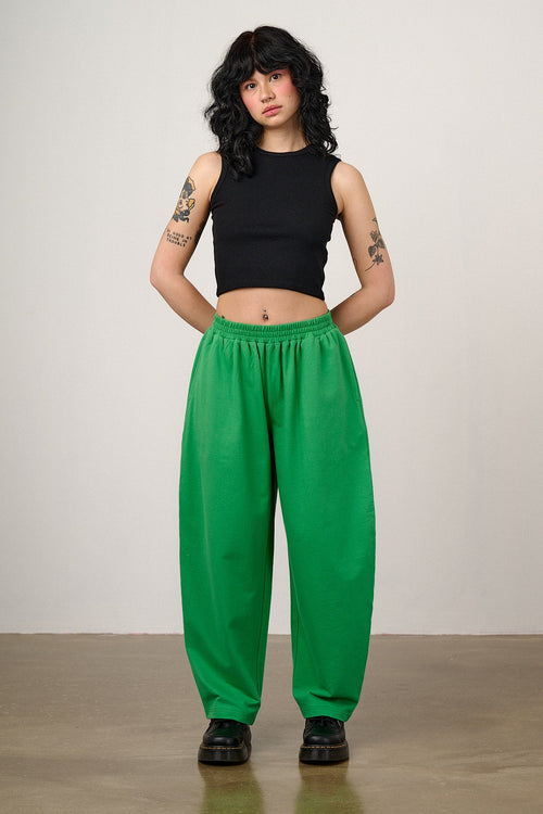 Freddie - Barrel Leg Cotton Jersey Trousers in Kelly Green