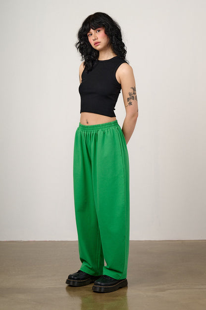 Freddie - Barrel Leg Cotton Jersey Trousers in Kelly Green