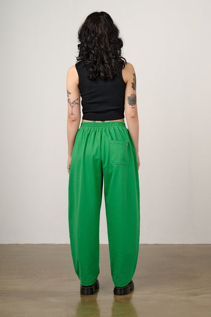 Freddie - Barrel Leg Cotton Jersey Trousers in Kelly Green