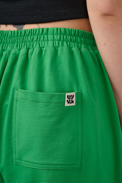 Freddie - Barrel Leg Cotton Jersey Trousers in Kelly Green