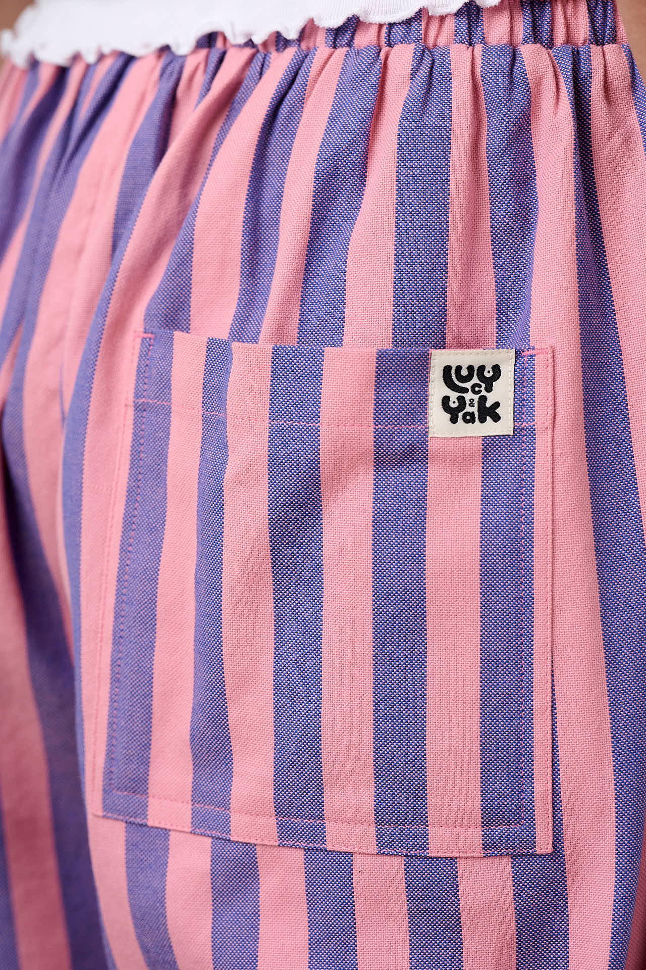 Bee Illustrates Pride 2026 - Freddie - Barrel Leg Cotton Trousers in Pink & Blue Stripe