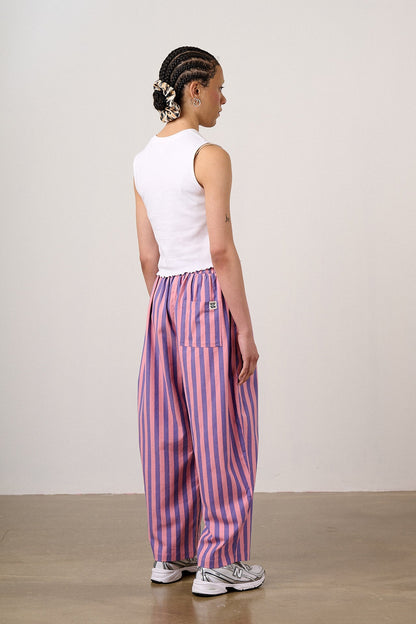 Bee Illustrates Pride 2026 - Freddie - Barrel Leg Cotton Trousers in Pink & Blue Stripe