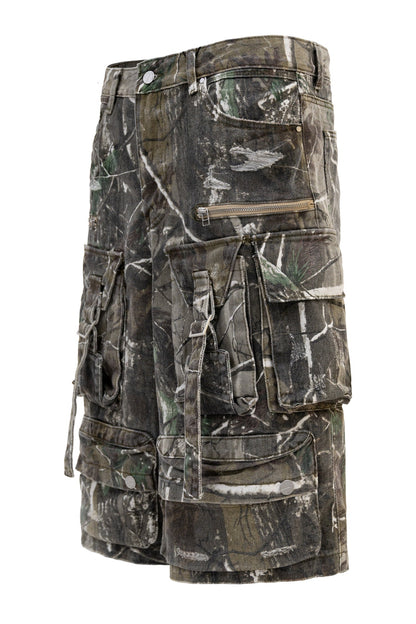 Men's Utility Forest Camo Print Baggy Cargo Shorts