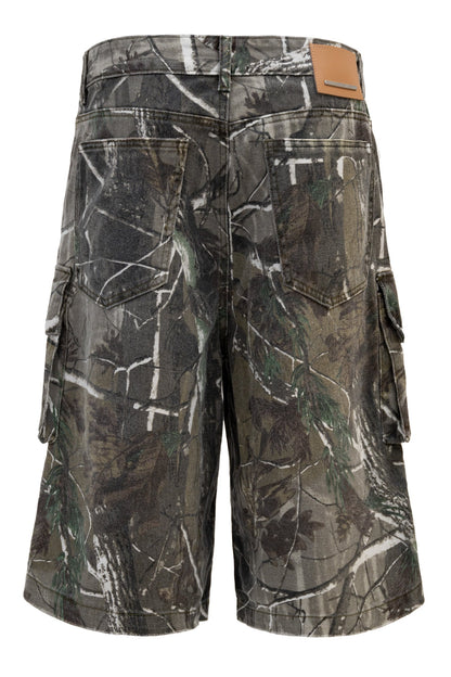 Men's Utility Forest Camo Print Baggy Cargo Shorts