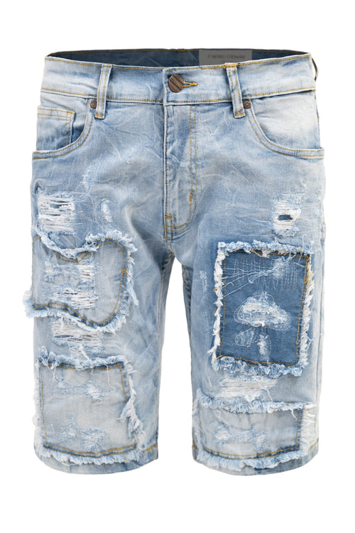 Men's Slim Distressed Patched Operator Denim Shorts