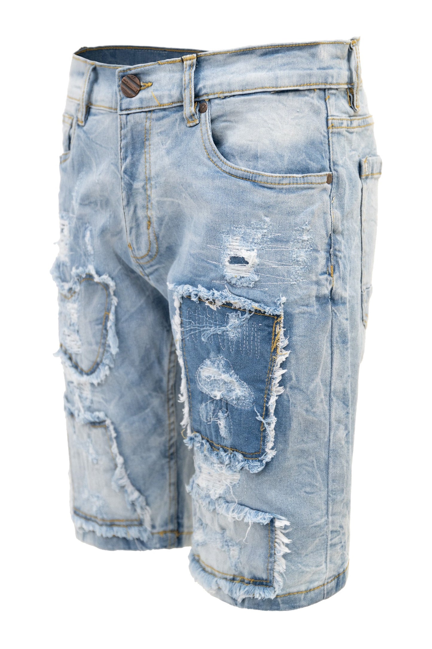 Men's Slim Distressed Patched Operator Denim Shorts