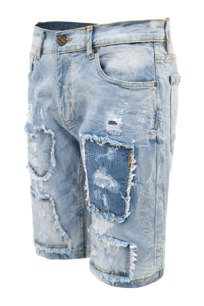 Men's Slim Distressed Patched Operator Denim Shorts